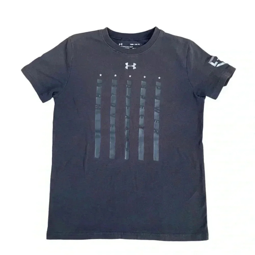 UNDER ARMOUR Boys Short Sleeves Heatgear Charcoal Short Sleeves TShirt SZ YM